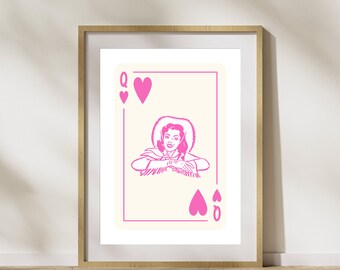 Queen of Hearts | Trendy Wall Art | Playing Cards | Western | Vintage Poster