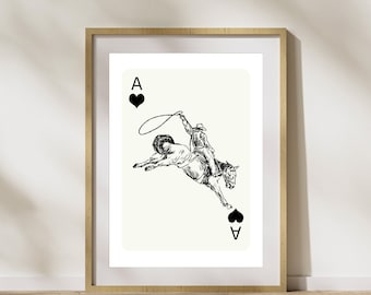 Cowboy Ace of Hearts | Trendy Wall Art | Playing Cards | Western | Vintage Poster