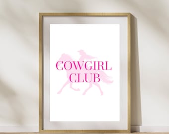 Cowgirl Club Poster | Trendy Wall Art | Girly | Pink | Digital Download