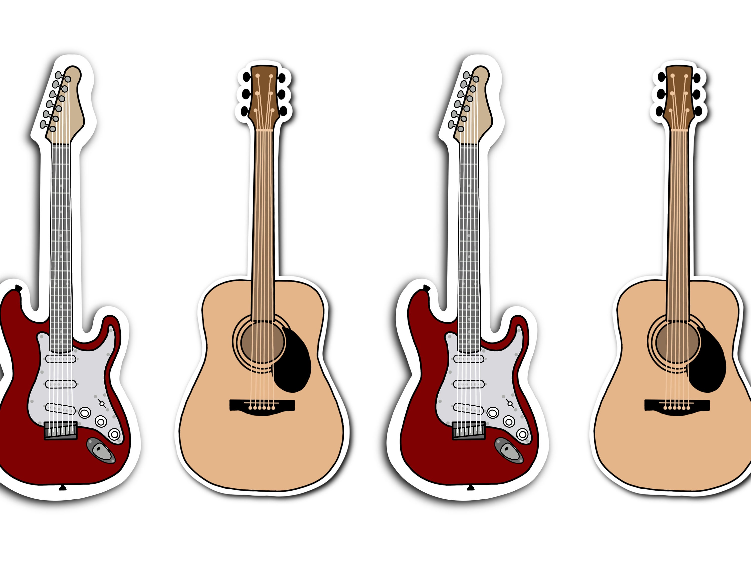 Guitar Sticker Pack Acoustic Guitar and Electric Guitar Etsy