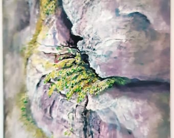 Acrylic Painting On Canvas Table Fern Plant Rocks Nature Interstice Green // Made In France