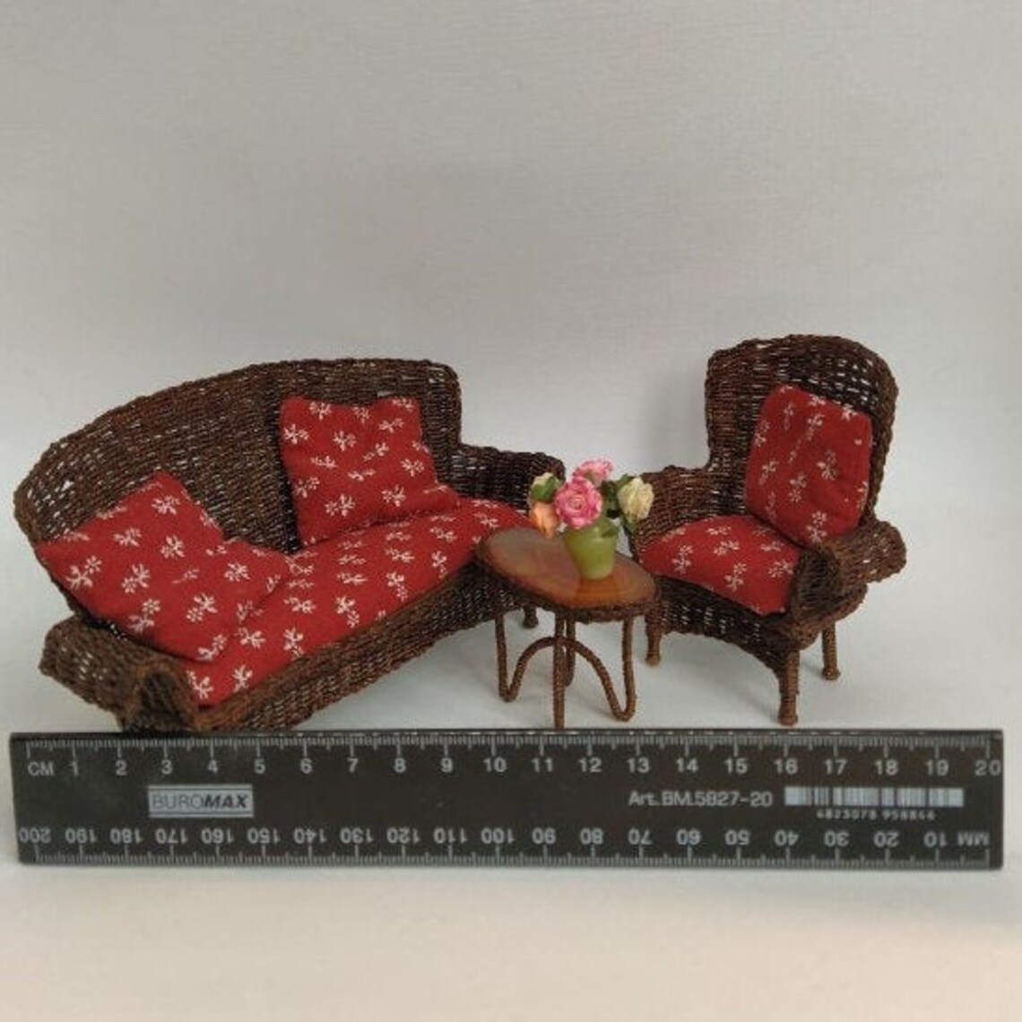 Miniature set of wicker furniture for dollhouse miniature on a Etsy