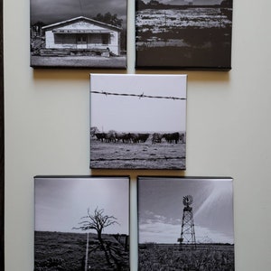 Texas Backroads Series in Black & White. 5 pieces on 8&quot;x8&quot; canvas. Larger sizes available on request.