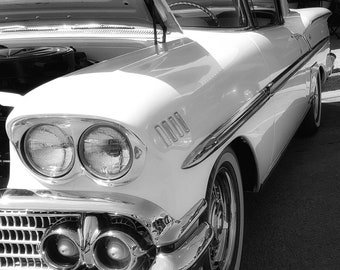 Black And White Vintage Auto. Original Photography on Stretched Canvas