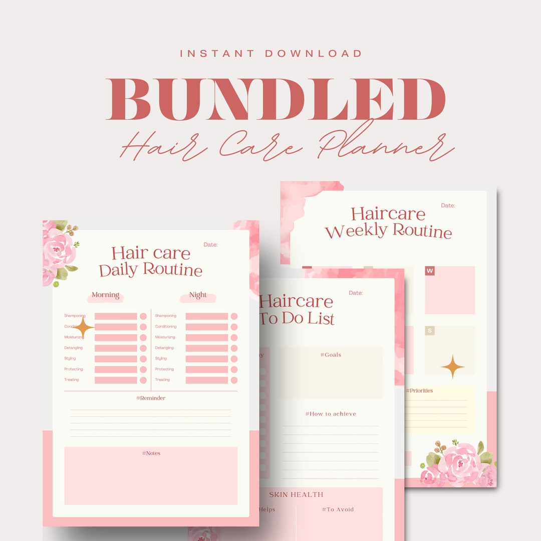Bundled Hair Care Planner Natural Hair Planner Hair Regimen for Natural Hair Hair Growth Journal ...