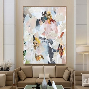 Abstract Neutral home wall decor, Housewarming luxury painting gift, Living room wall art Contemporary Oversized Artwork , NP010