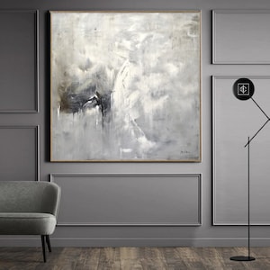 Abstract Contemporary painting, Luxury Housewarming gift,  Extra large minimalist wall art for living room in Grey, NP006