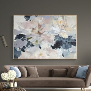 Abstract Flower painting with Neutral palette, extra large living room wall art, Housewarming luxury painting gift, NP009