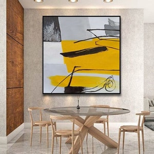 Large Yellow Abstract Canvas Painting, Contemporary Wall Art