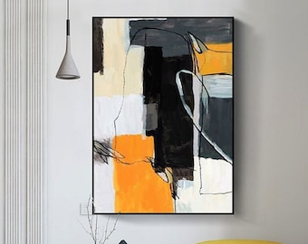 Black and Orange Abstract Painting: Extra Large Contemporary Canvas Art