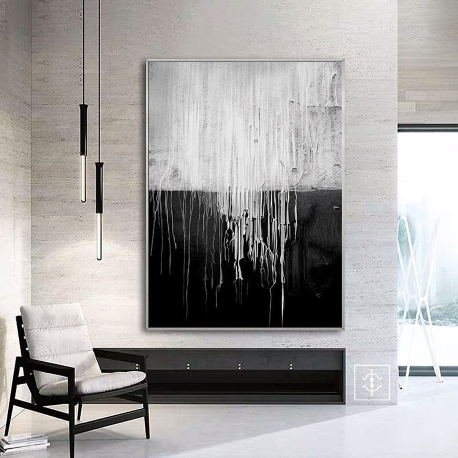 Black and White Housewarming Luxury Painting, Living Room Wall Art