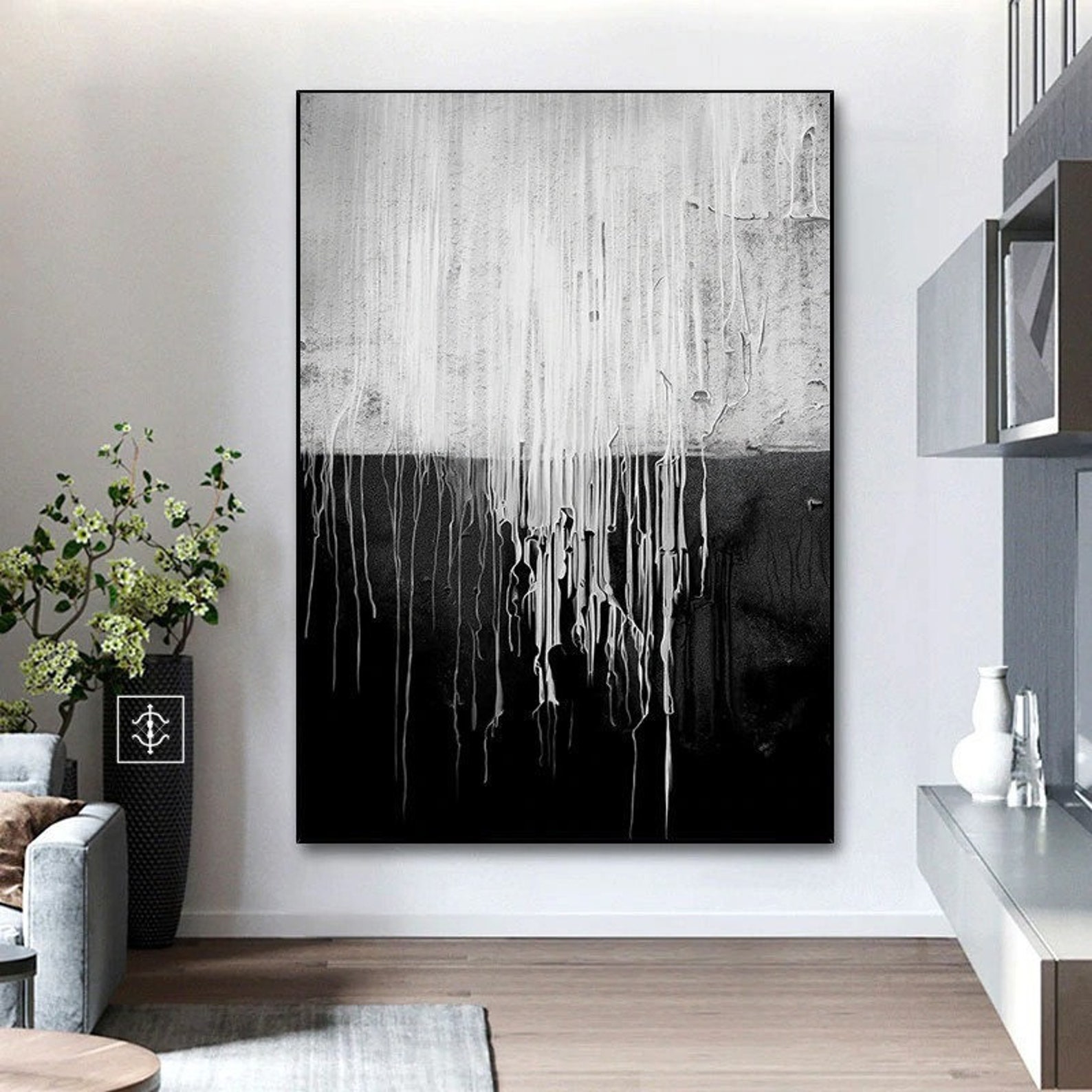 Black and White Housewarming Luxury Painting, Living Room Wall Art Contemporary Painting ...