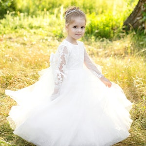 Ivory flower girl dress, flower girl dress. flower girl dress with long sleeves, tutu flower girl dress, long dress flower girl, baby dress