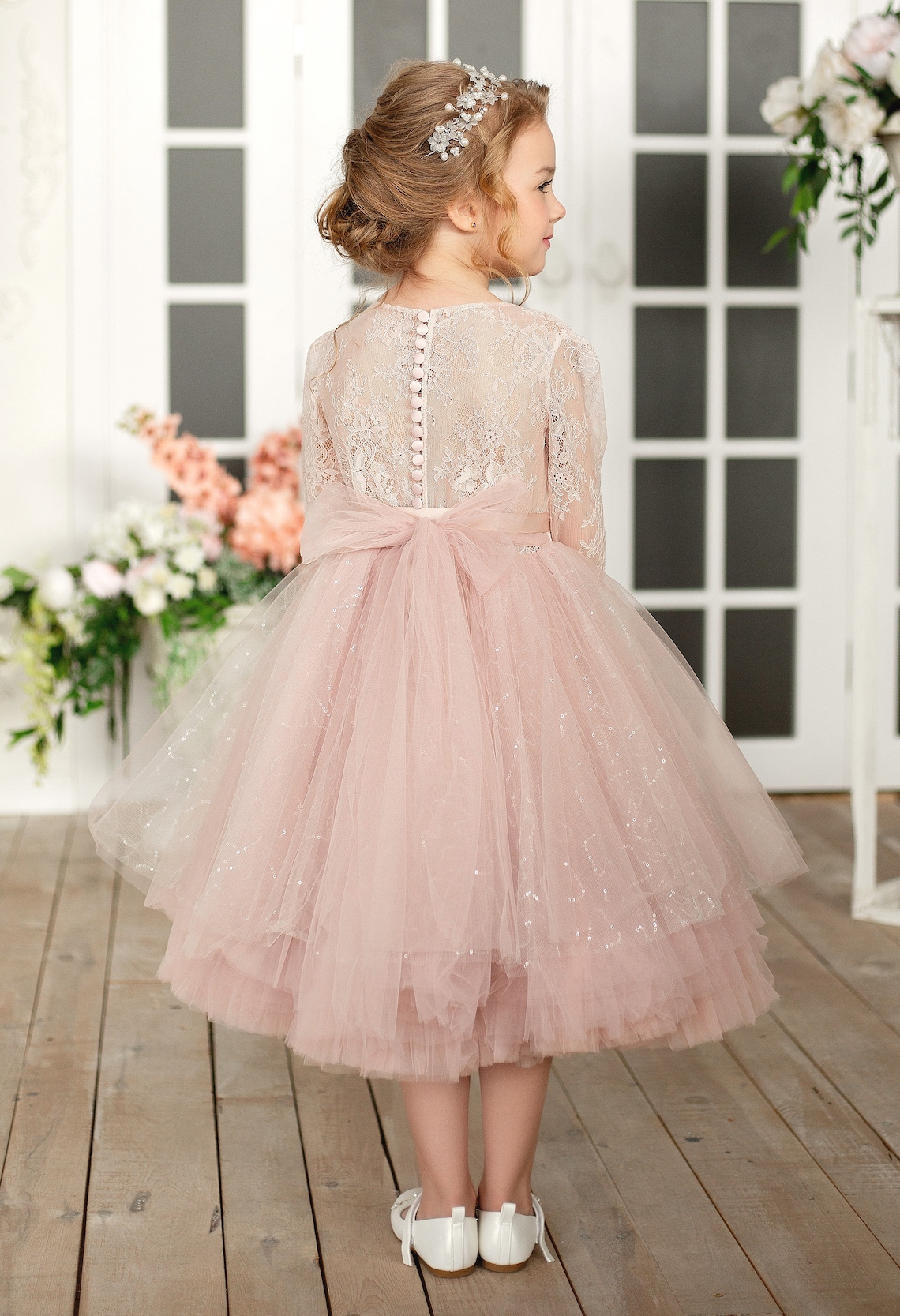 Flower girl dress dusty rose flower girl dress with sleeves Etsy