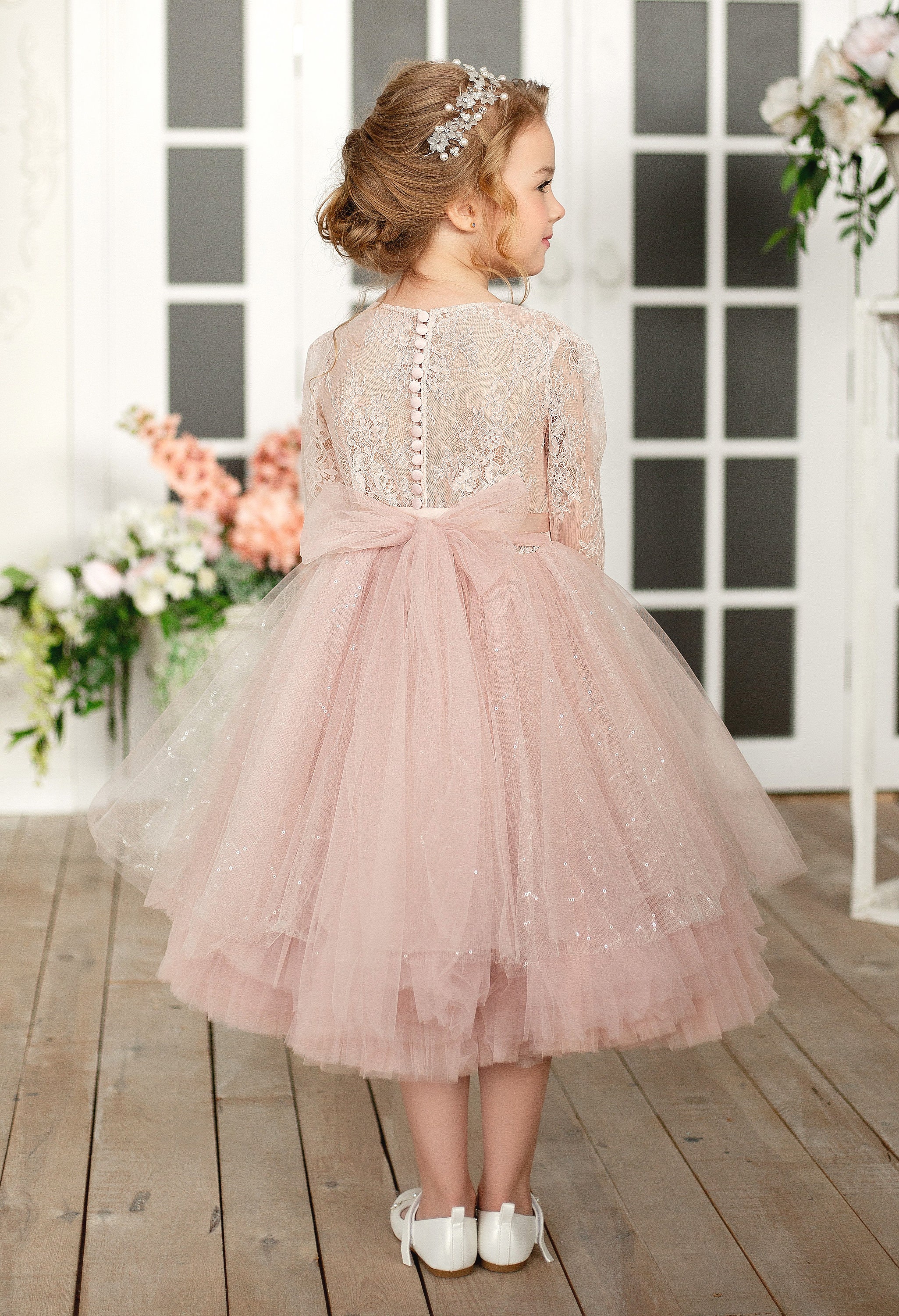 Flower girl dress dusty rose flower girl dress with sleeves Etsy