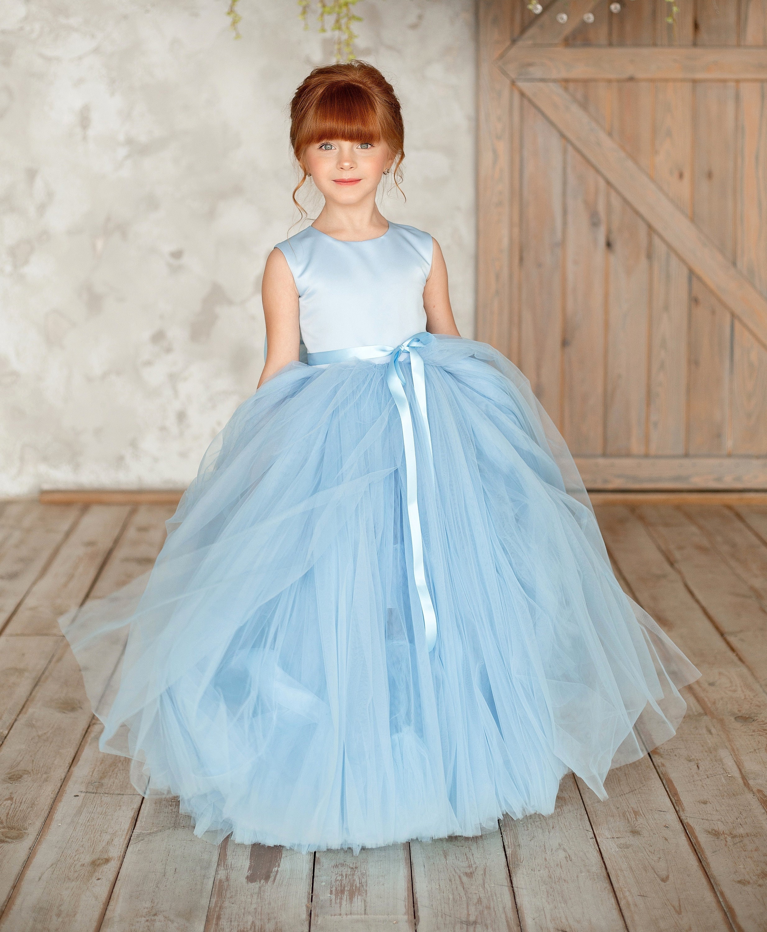 Pastel blue shop flower girl dress