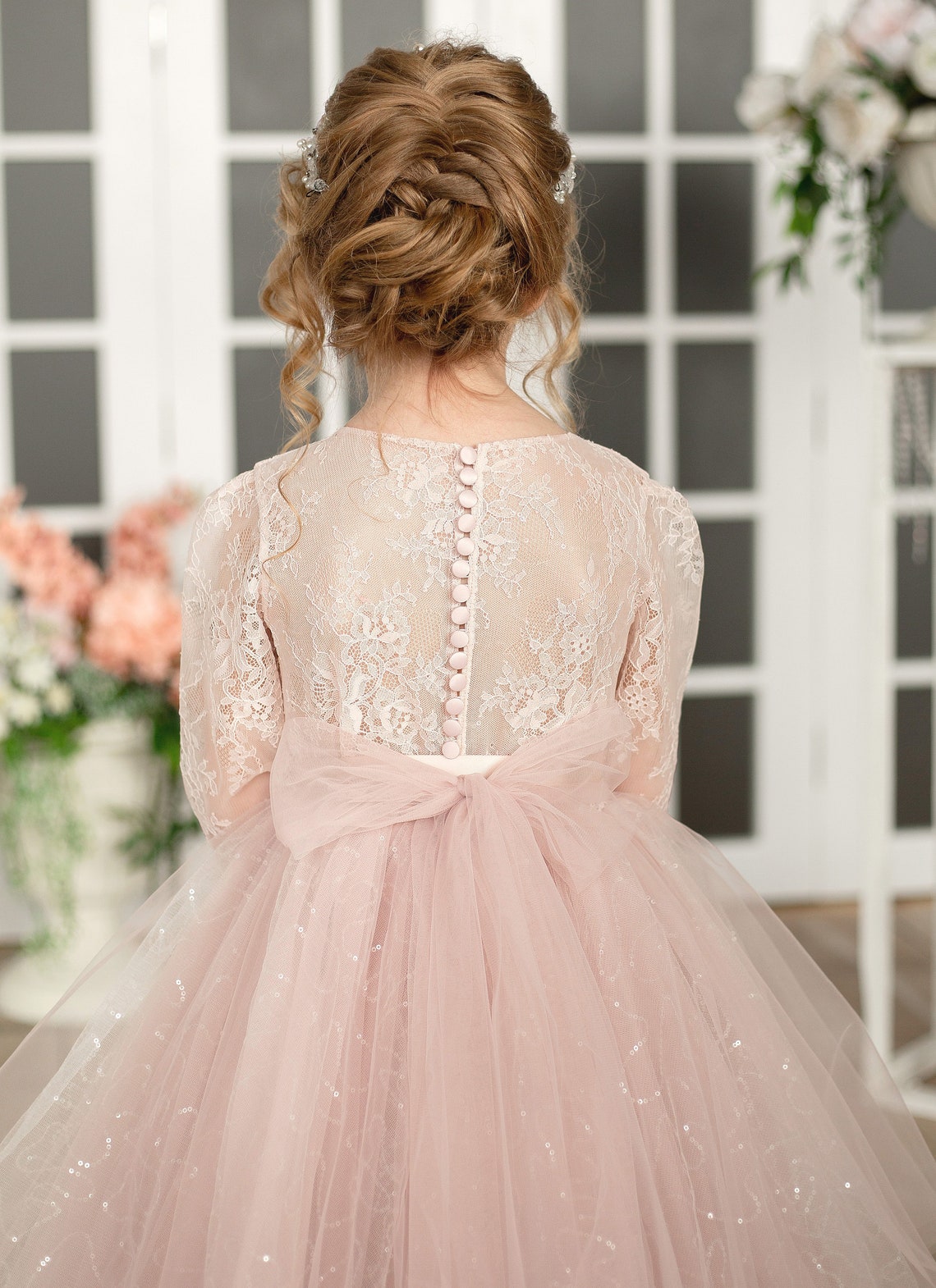 Flower girl dress dusty rose flower girl dress with sleeves Etsy