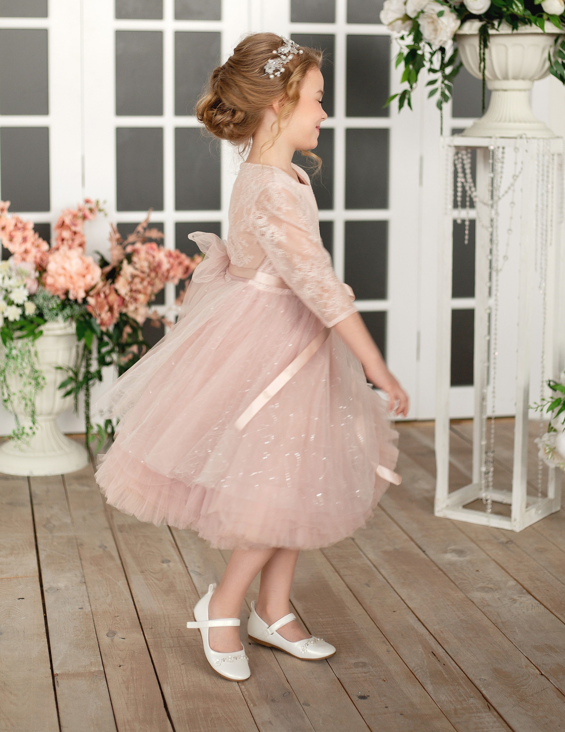 Flower girl dress dusty rose flower girl dress with sleeves Etsy