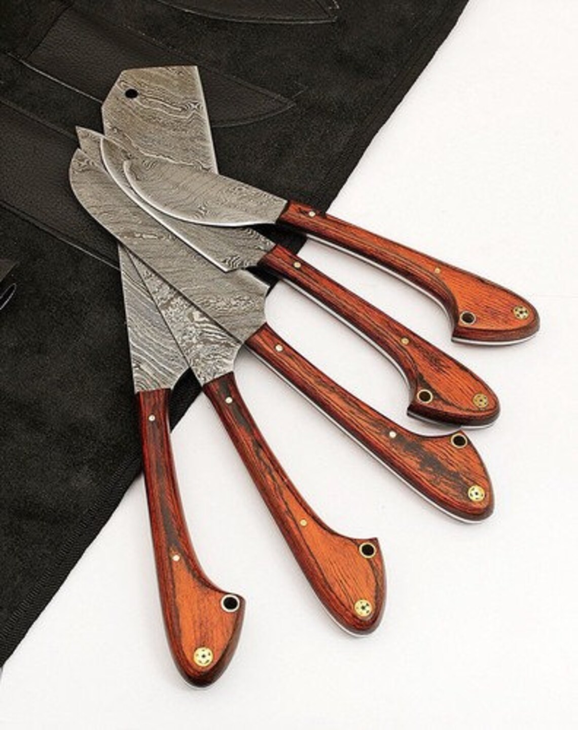 Handmade Damascus Butcher knives set with leather sheath Etsy