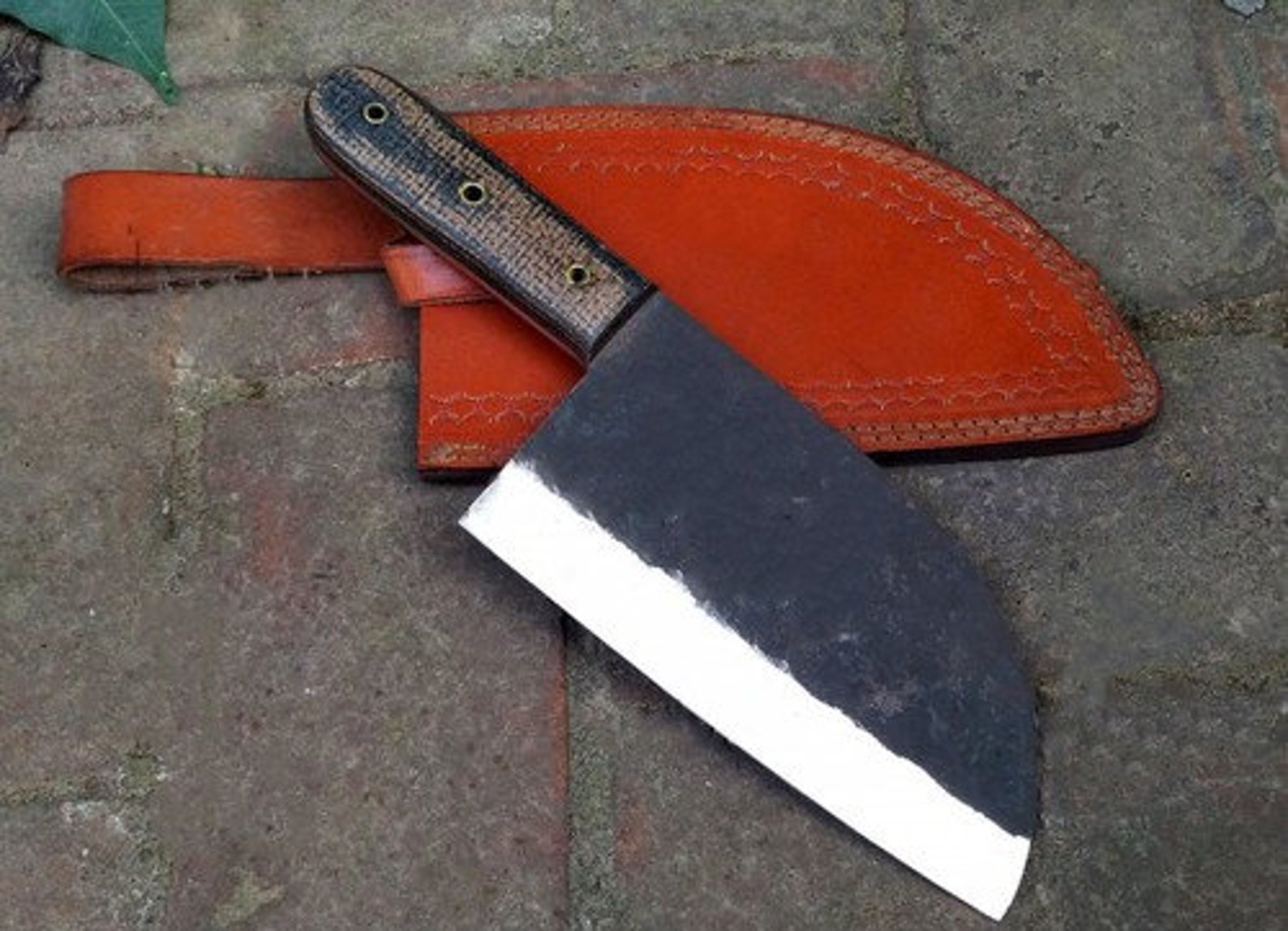 Custom Handmade meat cleaver with cow leather sheath Etsy