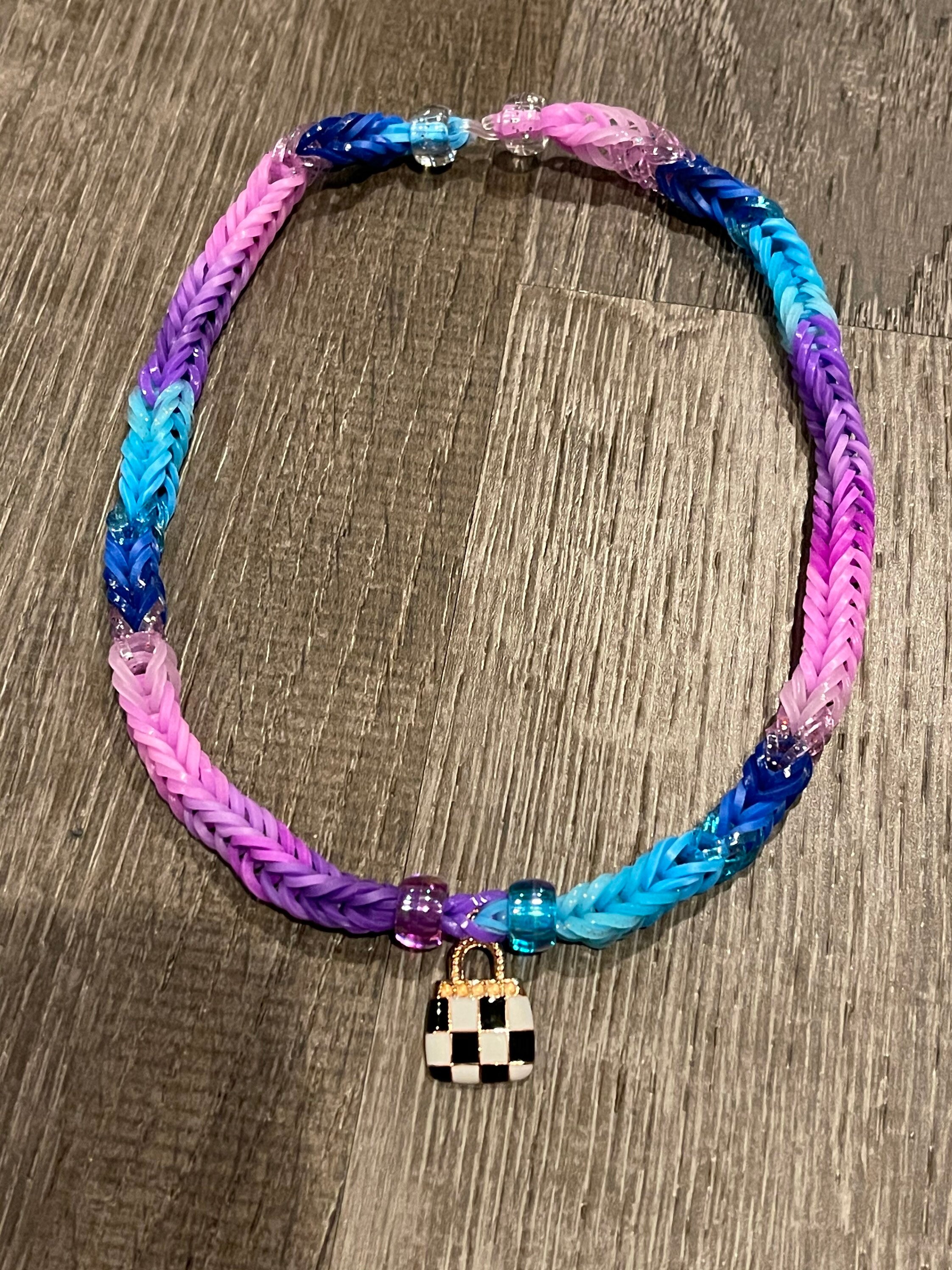 Rainbow loom necklace w/ purse charm Etsy