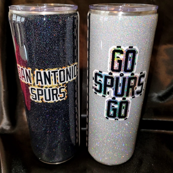 Spurs 20 oz Skinny Tumbler, two variations, glitter