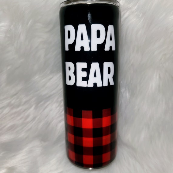 20 oz Skinny Papa/Mama Bear Tumbler with buffalo check
