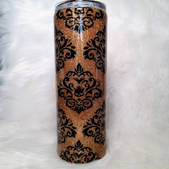20 oz Skinny Damask Skulls Glitter Tumbler