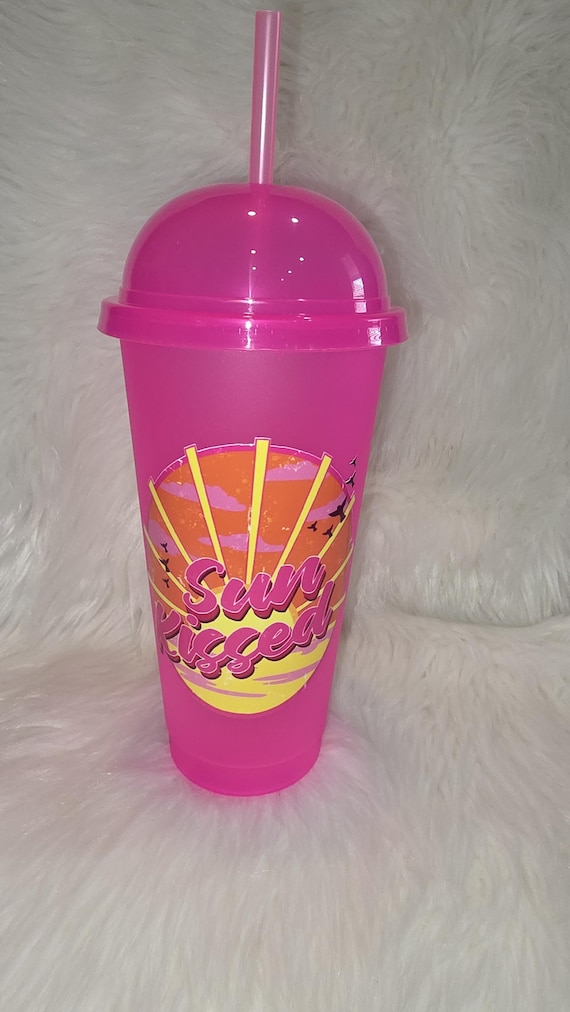 Sun Kissed Pink Acrylic cup with UVDTF Sticker