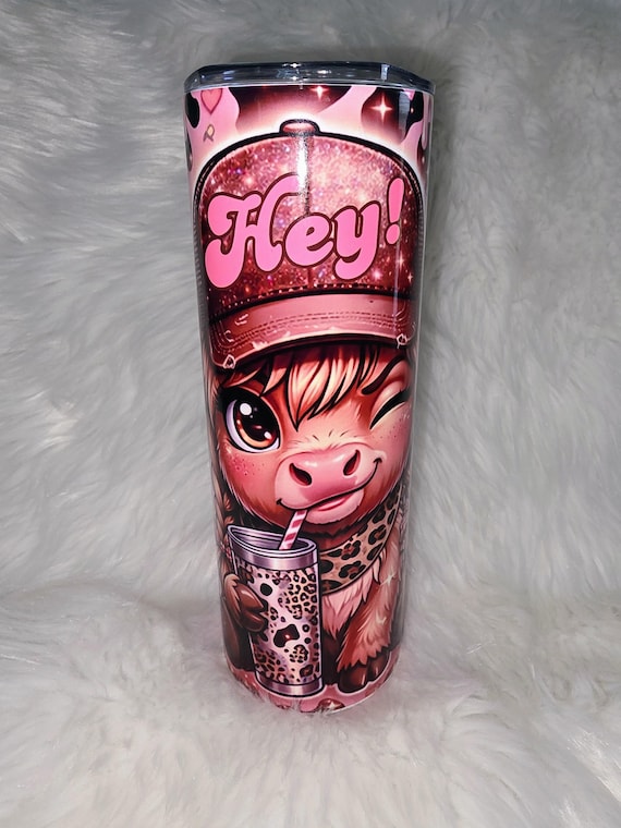 Hey! Winking Highland Cow Sublimated 20 oz Stainless Steel Tumbler