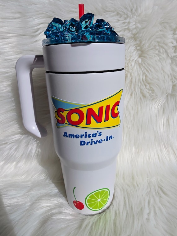 Sonic 30 oz Stainless Steel Tumbler w/ Blue Ice Topper - Ocean Water/ Blue Raspberry/ Blue Coconut (UV DTF)