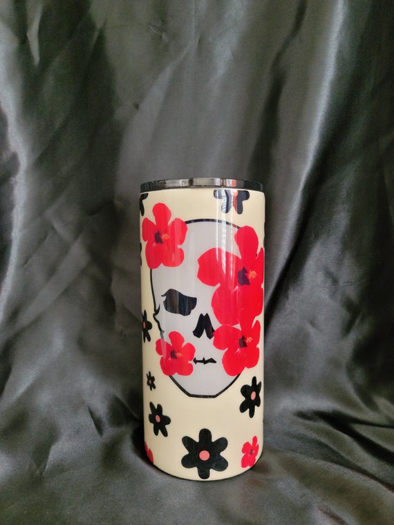 22 oz Fatty Skull Red and Black Flowers Stainless Steel Tumbler