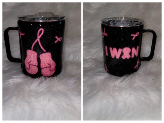 I Won Breast Cancer Awareness - 12 ounce Stainless Steel Epoxy Tumbler Pink Peekaboo Glitter