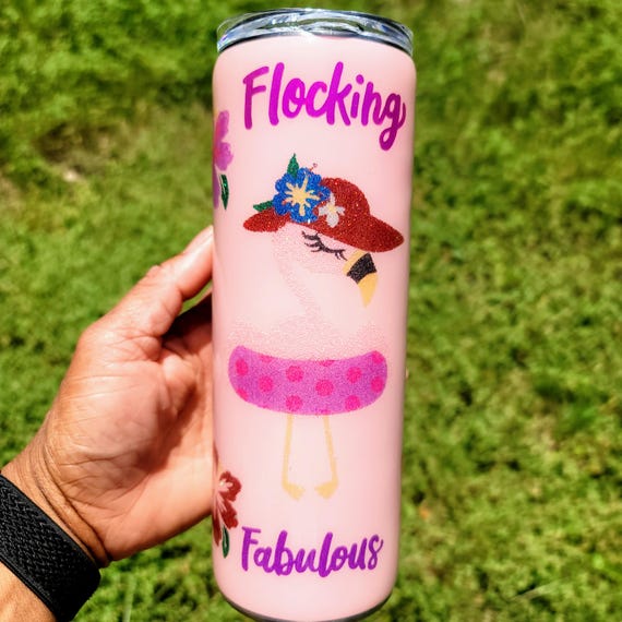Flockin Fabulous - Funny 20 oz Flamingo Tumbler with Glitter