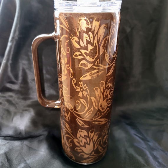 20 oz Southern Tumbler with Handle - Tooled Leather Design