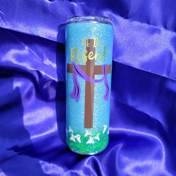 He Is Risen 20 oz stainless steel skinny tumbler with glitter