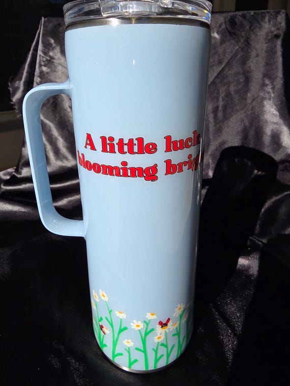 20 oz Stainless Steel Tumbler – Flowers and Ladybugs Design