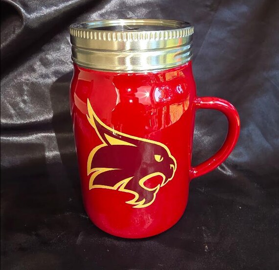 Texas State University 17 oz Stainless Steel Mason Jar with Handle