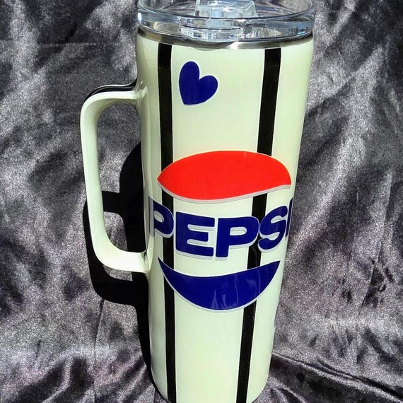 Pepsi Hearts - 20 oz Stainless Steel Striped Soda Tumbler w Handle