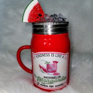 17 oz Mason Jar - Kindness Watermelon Margarita with Iced Topper