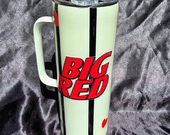 Big Red Hearts - 20 oz Stainless Steel Striped Soda Tumbler w Handle