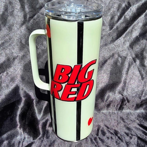 Big Red Hearts - 20 oz Stainless Steel Striped Soda Tumbler w Handle