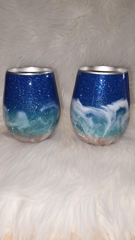 Glittery Beach Stemless Wine Tumblers