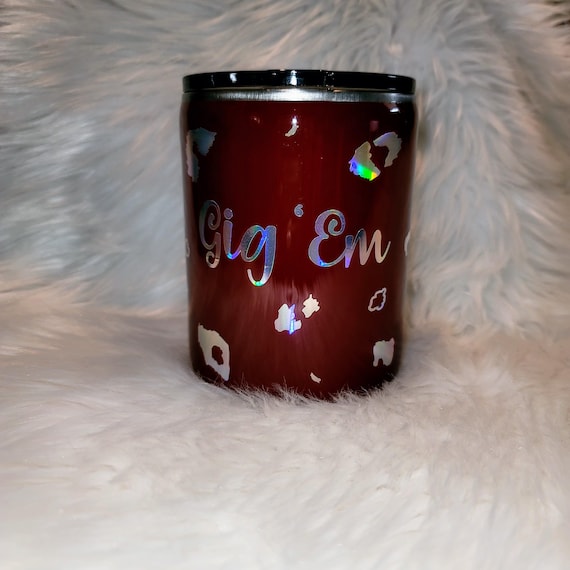 Gig Em Holographic Leopard Print 10 oz Stainless Steel Tumbler