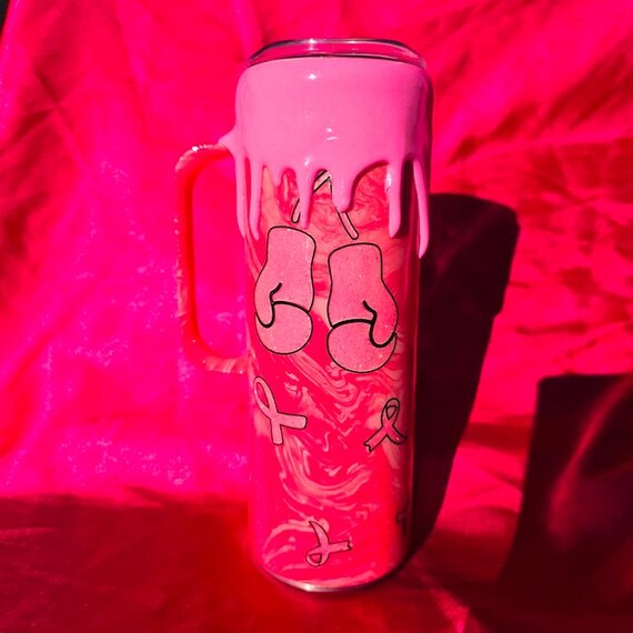 Pink Ribbon Boxing Glove Tumbler – Breast Cancer Survivor Gift