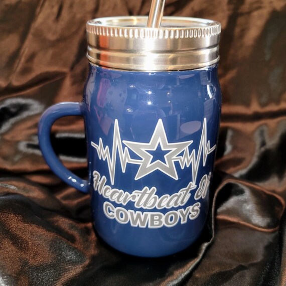 Heartbeat Cowboys Stainless Steel Mason Jar Tumbler, 17 oz