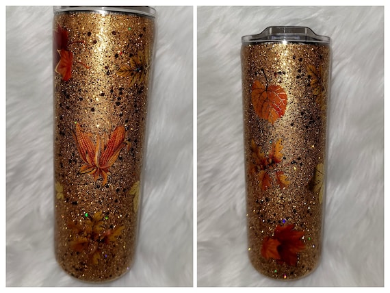 20 oz Skinny Golden Glitter Fall Tumbler