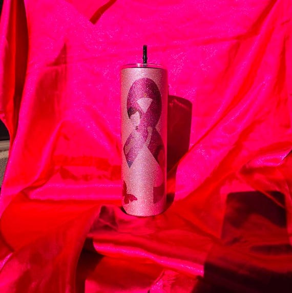 Breast Cancer Pink Glitter 30 oz Skinny Sublimation Tumbler