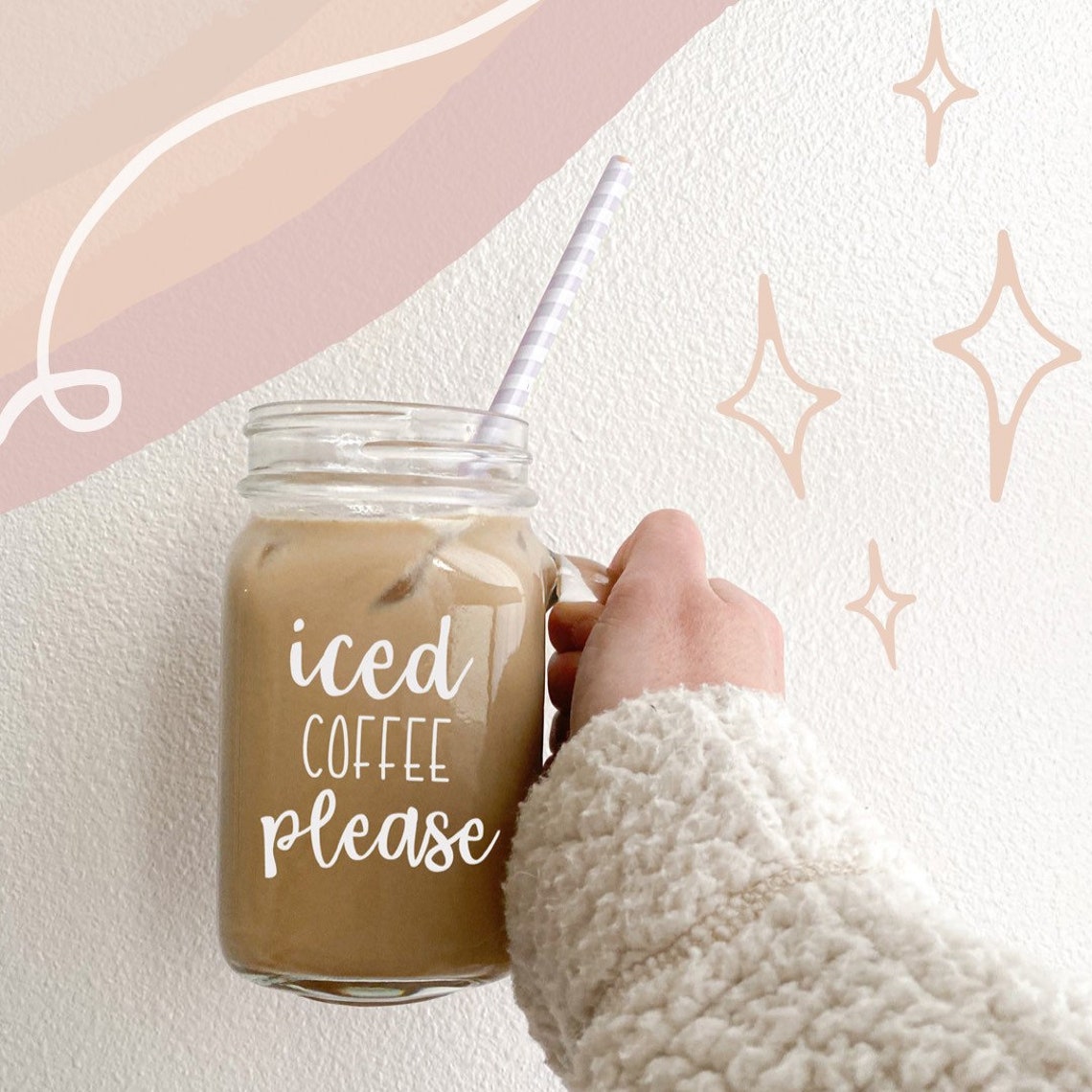 Iced Coffee Cup / Coffee Mug / Gift Ideas / Mason Jar Mug / Etsy