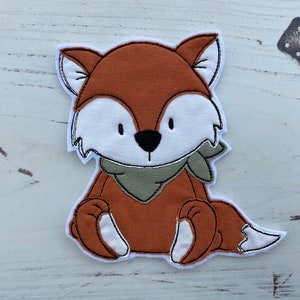 Application fox with neckerchief khaki, patch, patch, fox, embroidery cloud